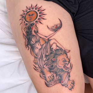 Femme Couleur  tatouage sur Cuisse #85928 | Artiste tatoueur Valera Pashkov