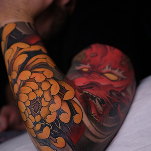 Homme Couleur Japonais tatouage sur Manche #90935 | Artiste tatoueur Anton Raym