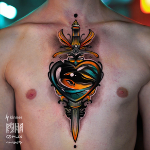 Homme Couleur Néo-traditionnel tatouage sur Poitrine #85496 | Artiste tatoueur Dmitriy Klaud