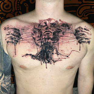 Homme Noir Graphique tatouage sur Poitrine #88130 | Artiste tatoueur Evgeniy Bobin