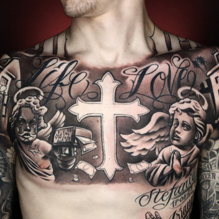 Homme Noir Chicano tatouage sur Poitrine #95148 | Artiste tatoueur Spray Gun