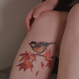 Femme Couleur Réalisme tatouage sur Jambe #95042 | Artiste tatoueur Polina Red Head