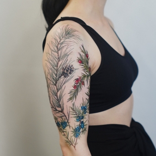 Femme Couleur Réalisme tatouage sur Épaule #99771 | Artiste tatoueur Polina Red Head