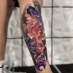 Homme Couleur New School tatouage sur Tibia #92279 | Artiste tatoueur Nikita Romanov