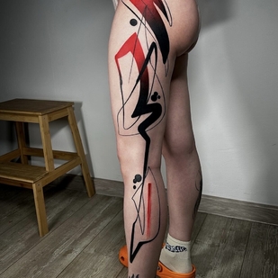 Femme Couleur Abstrait tatouage sur Jambe #92488 | Artiste tatoueur Smirnova Ulyana