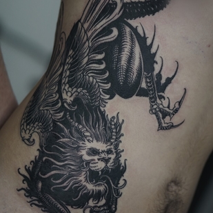 Homme Noir Gravure tatouage sur Ventre #93703 | Artiste tatoueur Aleksey Gurbatov