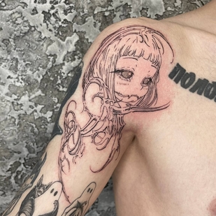 Homme Noir Style d'Auteur tatouage sur Épaule #94444 | Artiste tatoueur nunichego shtyrikova