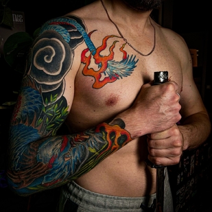 Homme Couleur  tatouage sur Manche #96341 | Artiste tatoueur Sergey Karpenko