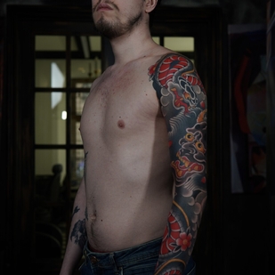 Homme Noir et Gris Japonais tatouage sur Manche #103953 | Artiste tatoueur Akulov Mark