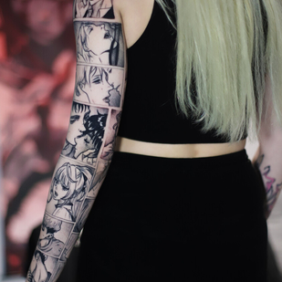 Femme Noir Anime tatouage sur Manche #97443 | Artiste tatoueur Valentin Markgraf