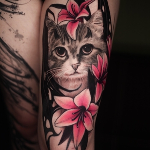 Femme Noir  tatouage sur Cuisse #100557 | Artiste tatoueur Yavorskaya Anastasiya