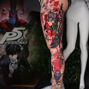 Femme Couleur Trash Polka tatouage sur Jambe #97195 | Artiste tatoueur Nik Lucas