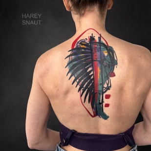 Femme Couleur Aquarelle tatouage sur Dos #94218 | Artiste tatoueur Harey Snaut