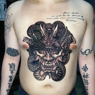 Homme Noir et Gris Japonais tatouage sur Poitrine #96452 | Artiste tatoueur Demunik Tattoo Artist Philippines