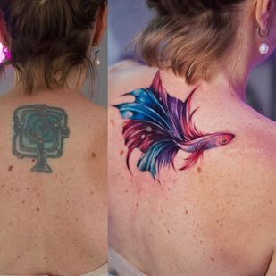 Femme Couleur Cover-up tatouage sur Dos #96442 | Artiste tatoueur Ekaterina Garnet / Katy Garnet
