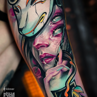 Femme Couleur Style d'Auteur tatouage sur Jambe #91201 | Artiste tatoueur Dmitriy Klaud