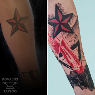 Homme Couleur Trash Polka tatouage sur Avant-bras #96167 | Artiste tatoueur Vladimir Kovalevskiy