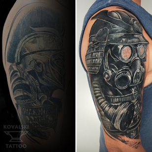 Homme Noir et Gris Cover-up tatouage sur Épaule #96182 | Artiste tatoueur Vladimir Kovalevskiy