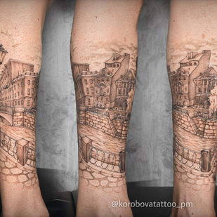 Homme Noir Graphique tatouage sur Jambe #95544 | Artiste tatoueur Elena Korobova