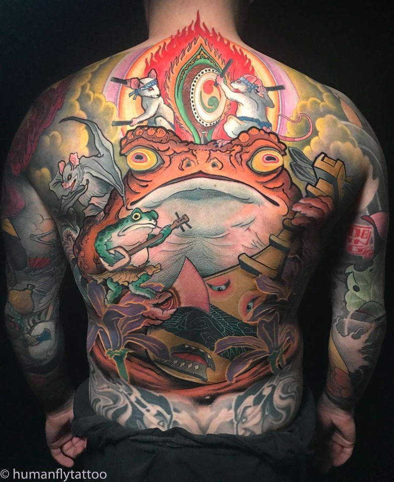 Artista di tatuaggi Jee Sayalero, tatuaggio colorato tradizionale orientale giapponese | Spagna