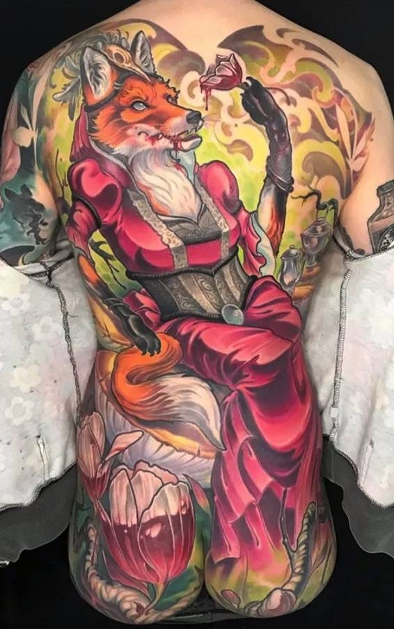 Artista di tatuaggi Ande Chambers, tatuaggio a colori neo tradizionale e nuovo stile | Stati Uniti