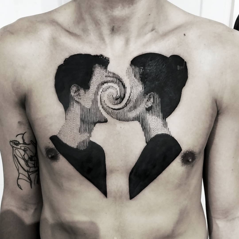 Tattoo artista Marco Bordi, stile autore schizzo a figura nera con punti e linee | Roma, Italia