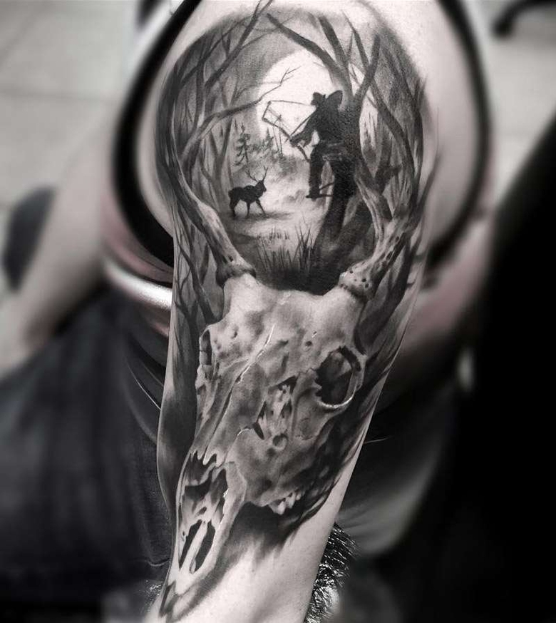 Artista di tatuaggi Matt Mrowka blackandgrey horror realism tattoo
