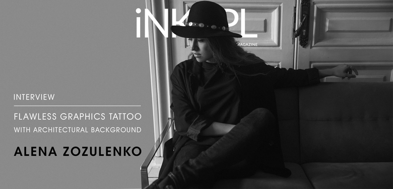 Tatuaggio con grafica perfetta e background architettonico di Alena Zozulenko