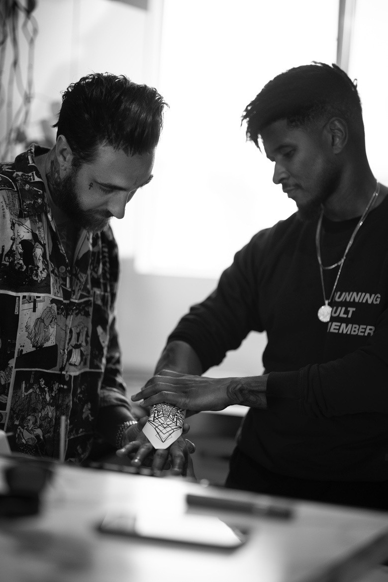 Usher tattoo session at Dillon Forte's studio