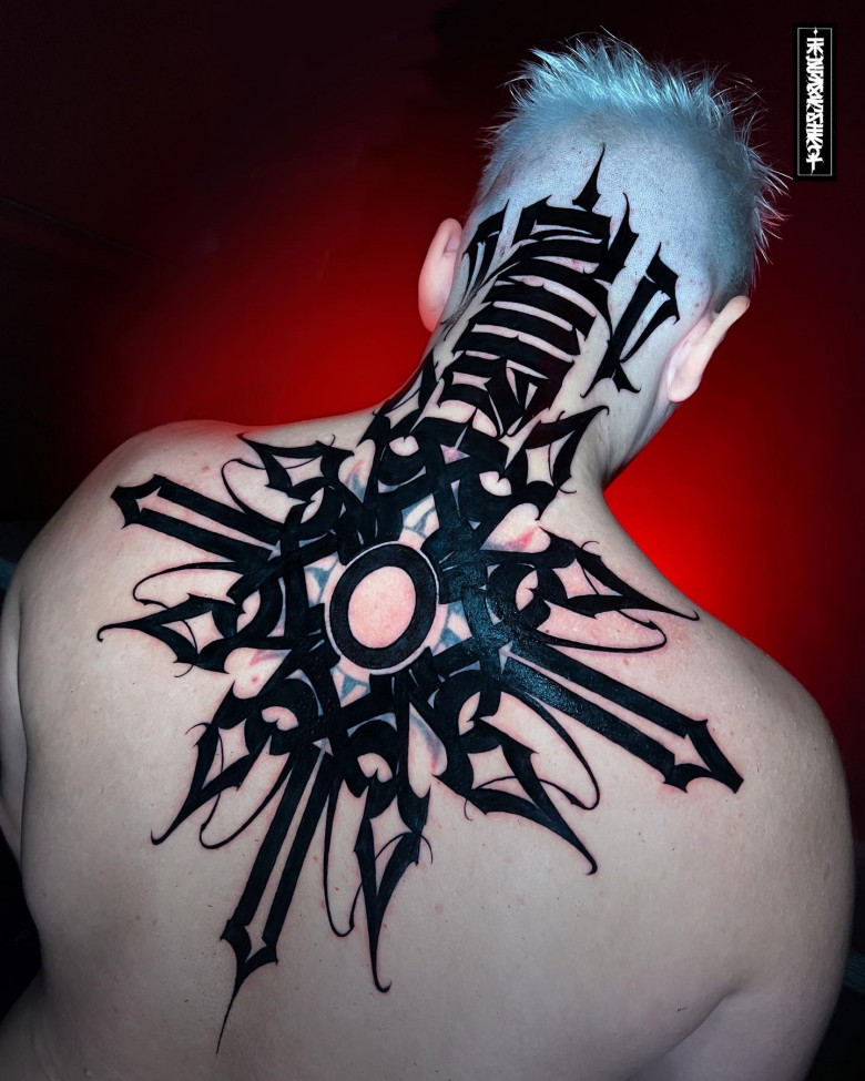 Cover-up lettering on the back and neck - Igor Klimin