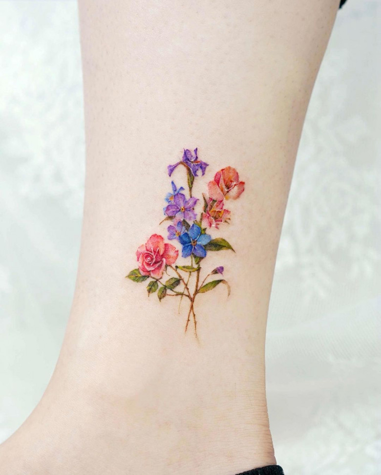 birth bouquet tattoo