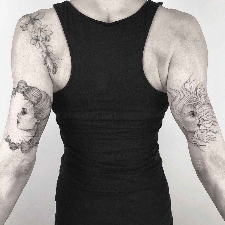 Tattoo 아티스트 Iosep가 검은색 최소화 스타일의 타투를 제작, 그래픽, 라인워크 | 독일 헬름스테트