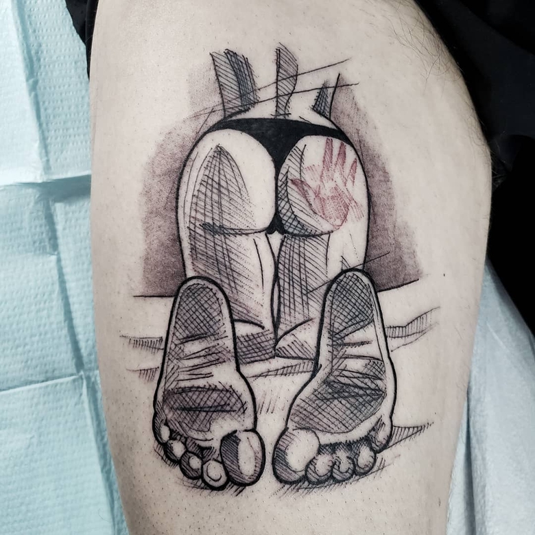 Tattoo 아티스트 마이크 리나, 저자의 스타일 자유로운 스케치 블랙워크 타투 | 미국