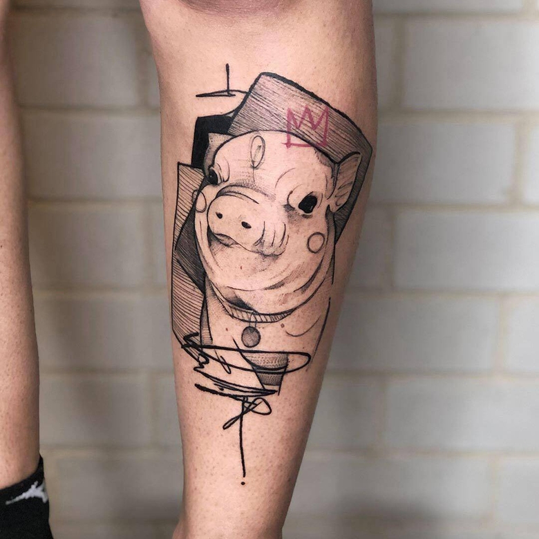 Tattoo 아티스트 Shiran, 색상과 흑백 스타일의 추상 테이토 스케치 | 이스라엘 텔 아비브