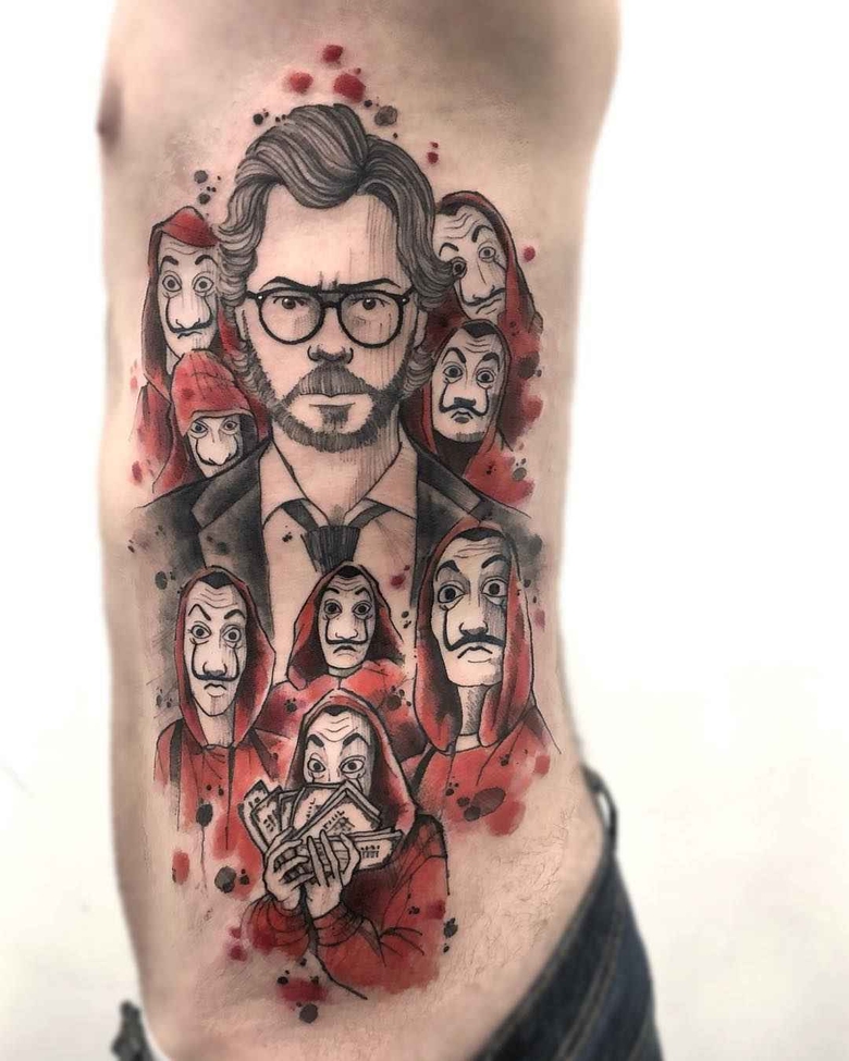 Tattoo 아티스트 페르페 마엘로가 색상, 검정 스케치 워터코럴 타투를 제작 | 브라질