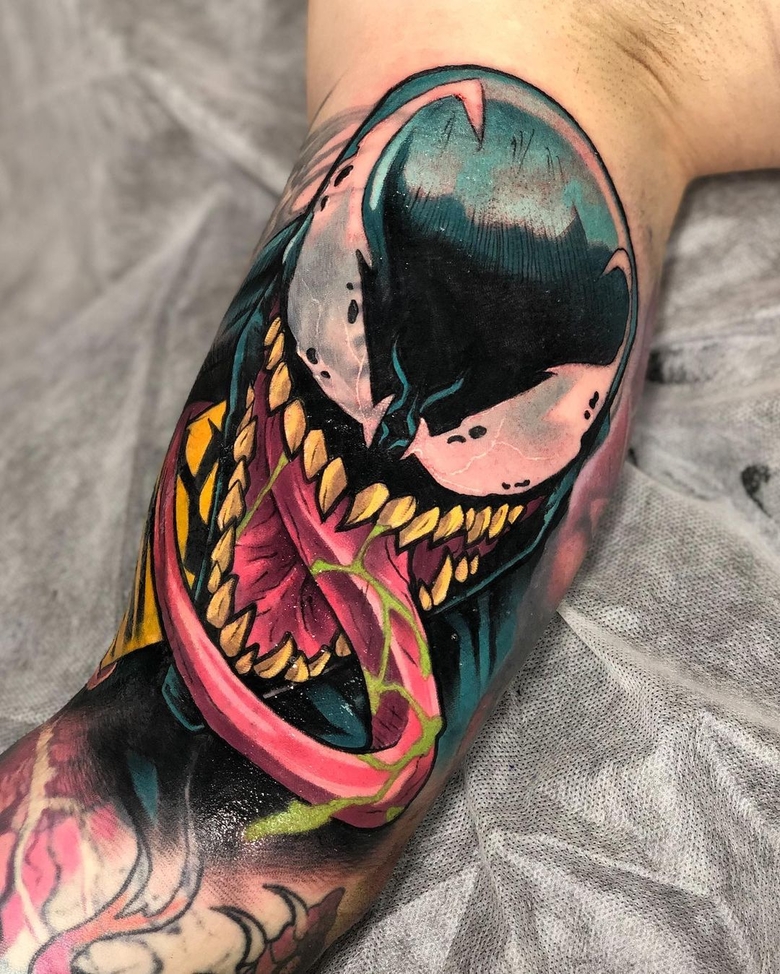 marvel Venom tattoo by @gruchan new school,color