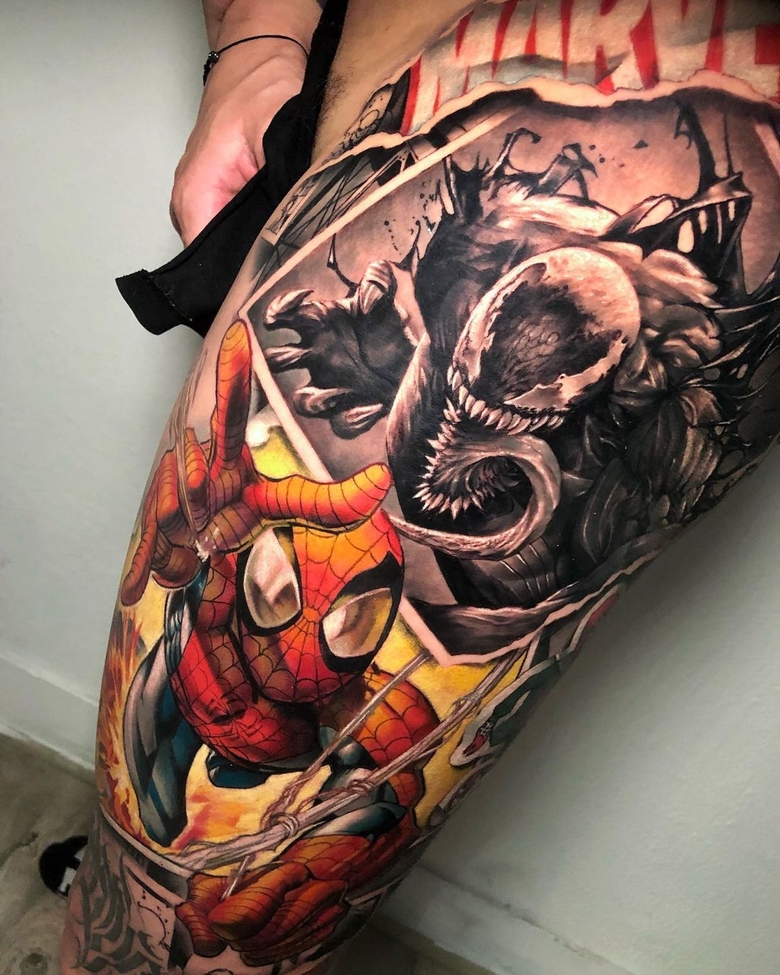 marvel Venom tattoo by @michaeltaguet , @yann_tattoo 