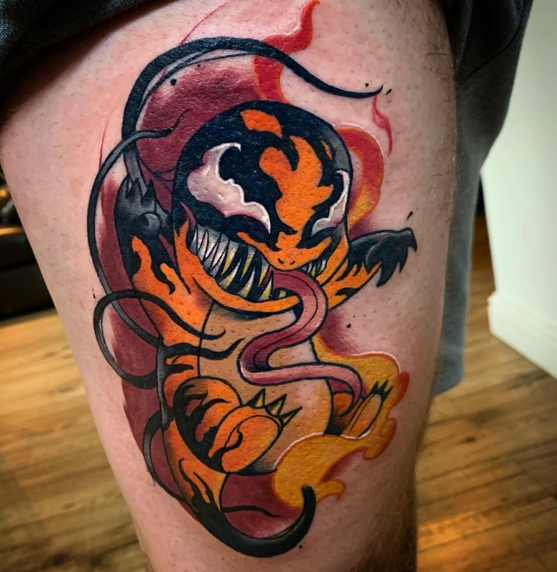 marvel Venom tattoo by @lyndon_minor_tattooist 