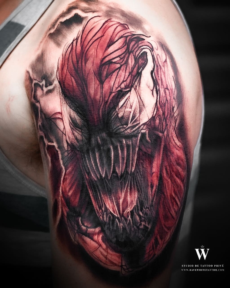 marvel Venom tattoo by @davewhitetattoo 