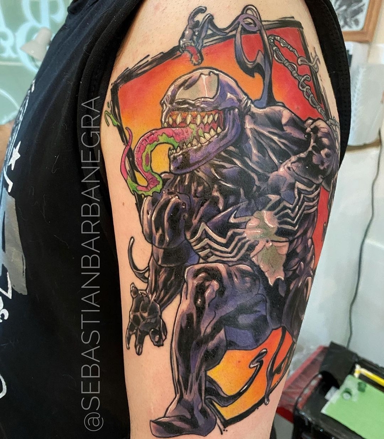 marvel Venom tattoo by @sebastianbarbanegra 