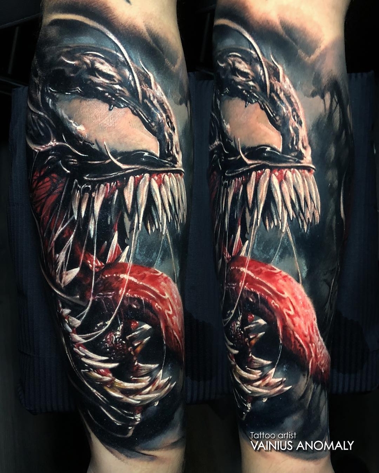 marvel Venom tattoo by @vainius.art 