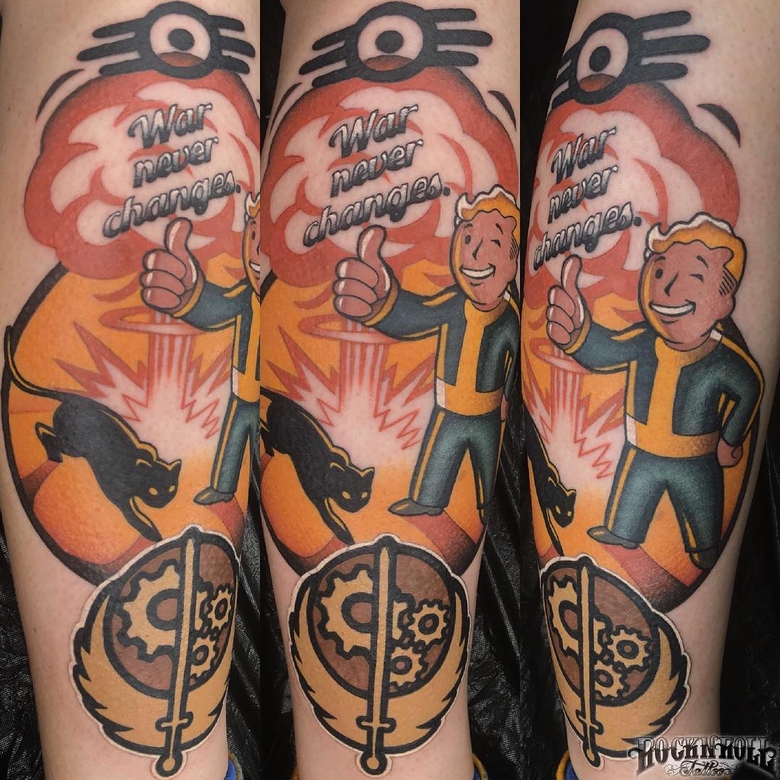 fallout, tattoo, gallery, photos @gabbievasquezart color,new school,nuclear explosion