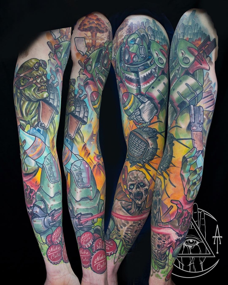 fallout, tattoo, gallery, photos @self135 color,new school,sleeve tattoo,fallout