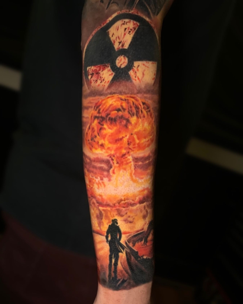 fallout, tattoo, gallery, photos @auristattooart color,realistic,nuclear explosion,tattoo,fallout
