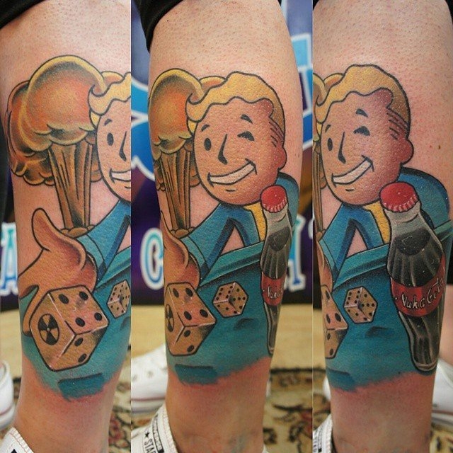 fallout, tattoo, gallery, photos @gamer.ink color,new school,nuclear explosion,vault boy,fallout