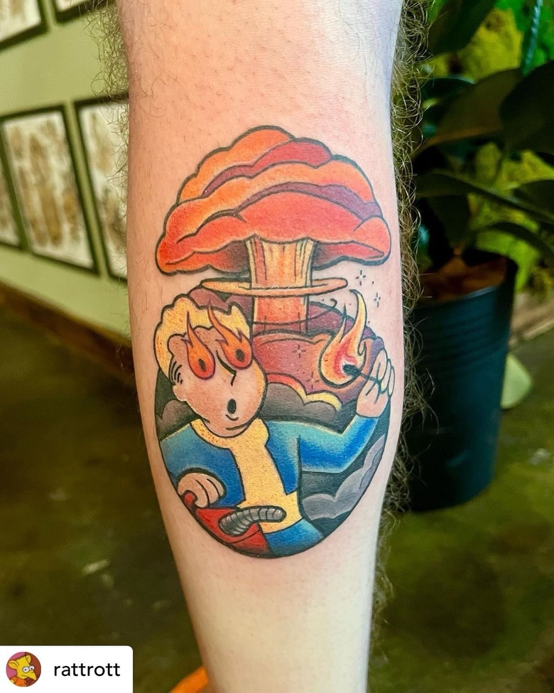 fallout, tattoo, gallery, photos @rattrott color,old school,vault boy,nuclear explosion,fallout