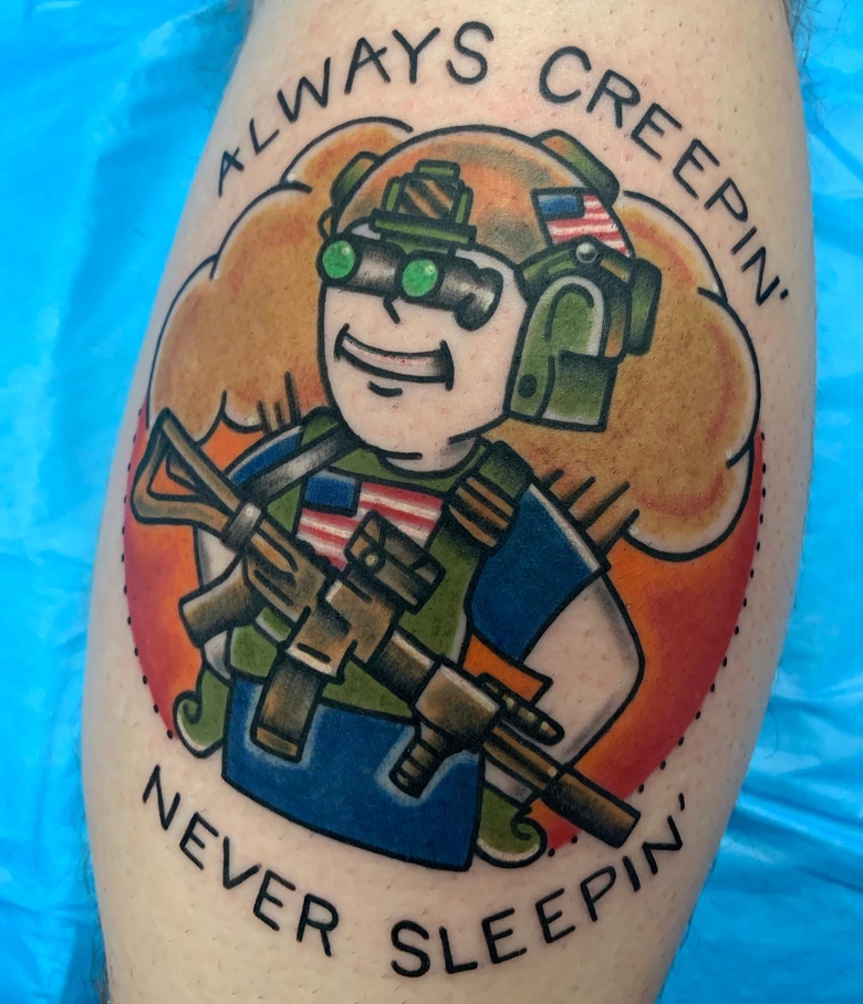 fallout, tattoo, gallery, photos @jxsxhulsey color,old school,vault boy,nuclear explosion,fallout