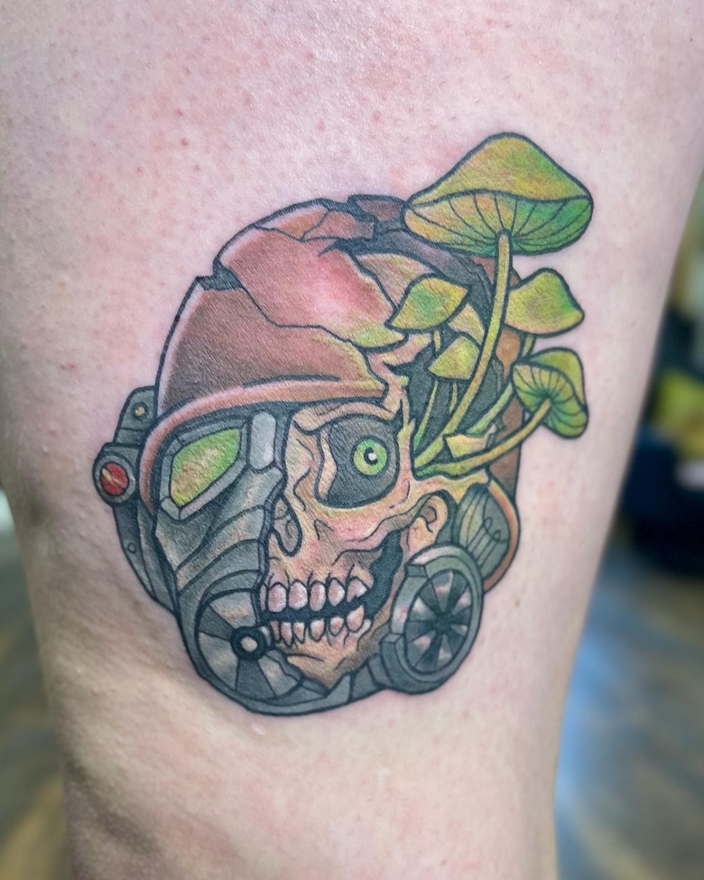 fallout, tattoo, gallery, photos @vaultt_tec color,old school,t 60,skull,fallout tattoo