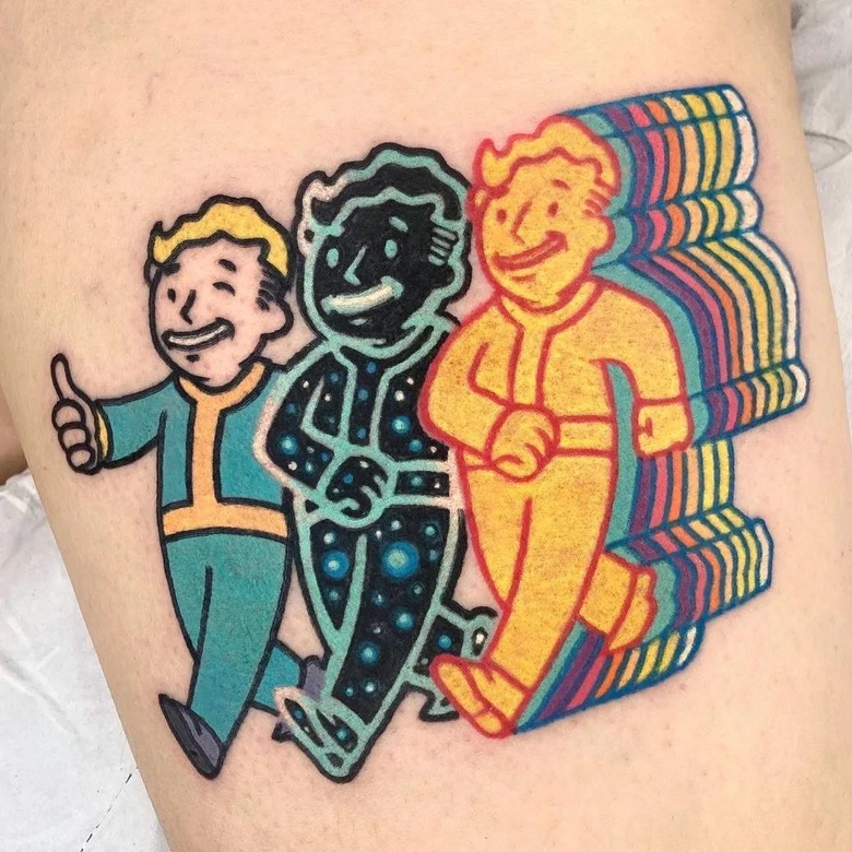 fallout, tattoo, gallery, photos @raro82 color radiant vault boy,radiation fallout tattoo