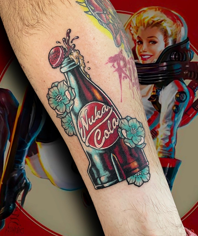 fallout, tattoo, gallery, photos @mksartworks color,old school nuke cola fallout tattoo